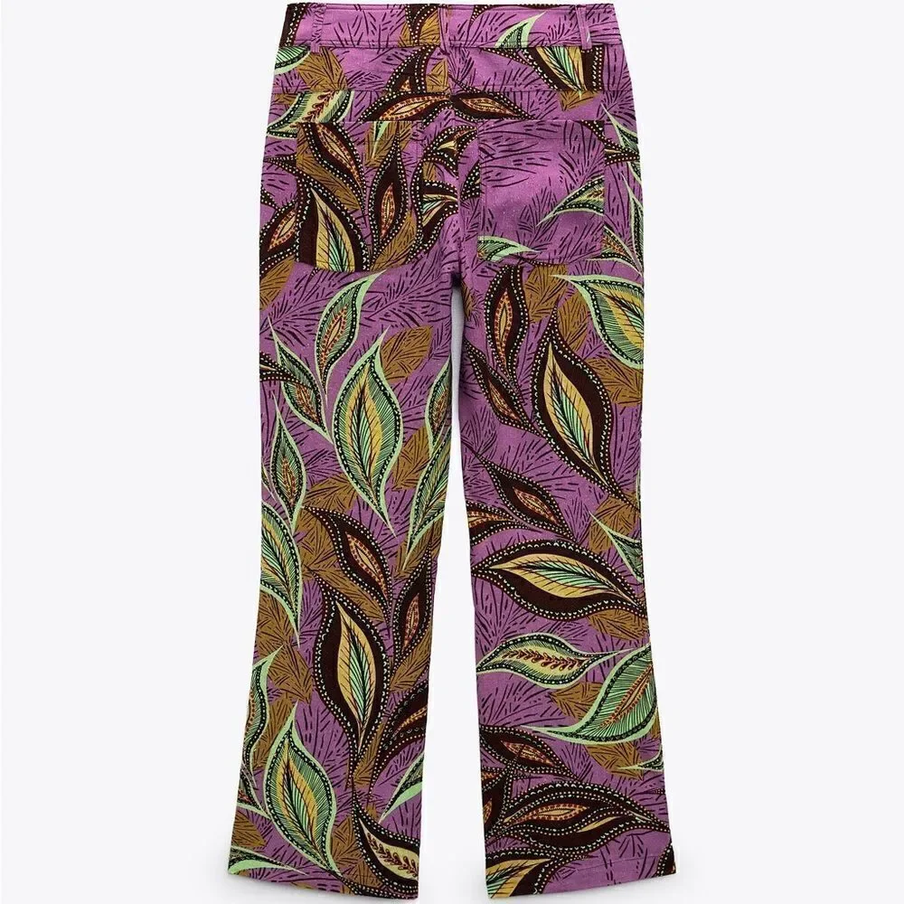 ZARA PRINTED LINEN BLEND TROUSERS